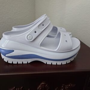 CROCS White and Blue Platform Clogs Size 10